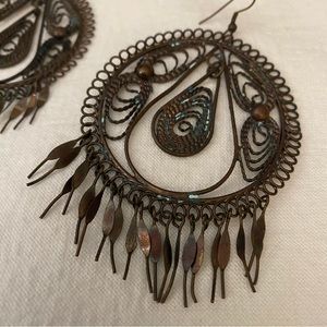 Earrings, copper bohemian style. Paisley with a fringe detail ethnic